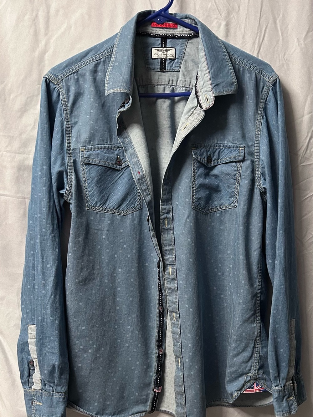 Men's Light Blue Denim Shirt Jacket with Chest Pockets